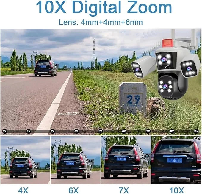 Telecamera di sorveglianza intelligente a rotazione con tre teste