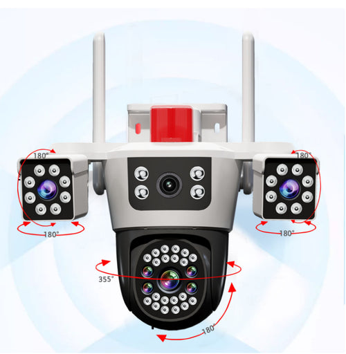 Telecamera di sorveglianza intelligente a rotazione con tre teste