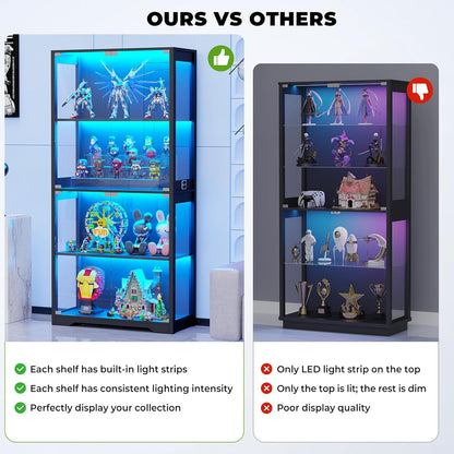 Vetrina con Ante in Vetro – Credenza a 4 Ripiani con Luci LED a 3 Colori