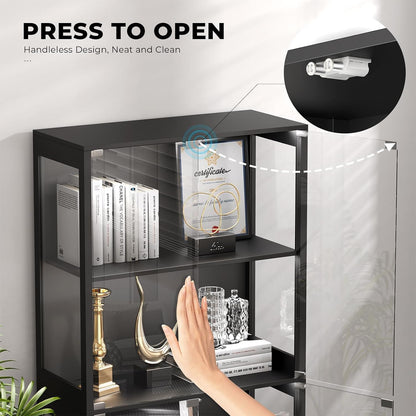 Vetrina con Ante in Vetro – Credenza a 4 Ripiani con Luci LED a 3 Colori