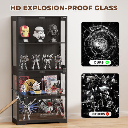 Vetrina con Ante in Vetro – Credenza a 4 Ripiani con Luci LED a 3 Colori