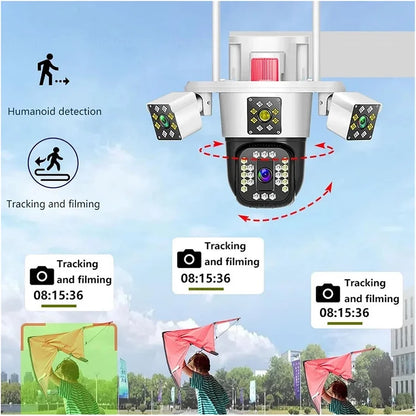 Telecamera di sorveglianza intelligente a rotazione con tre teste